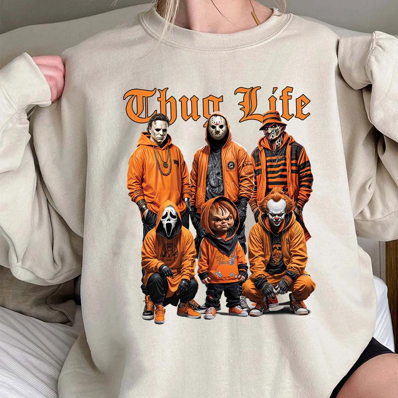 Halloween Thug Life Horror Characters Graphic T Shirt Crewneck Hoodie