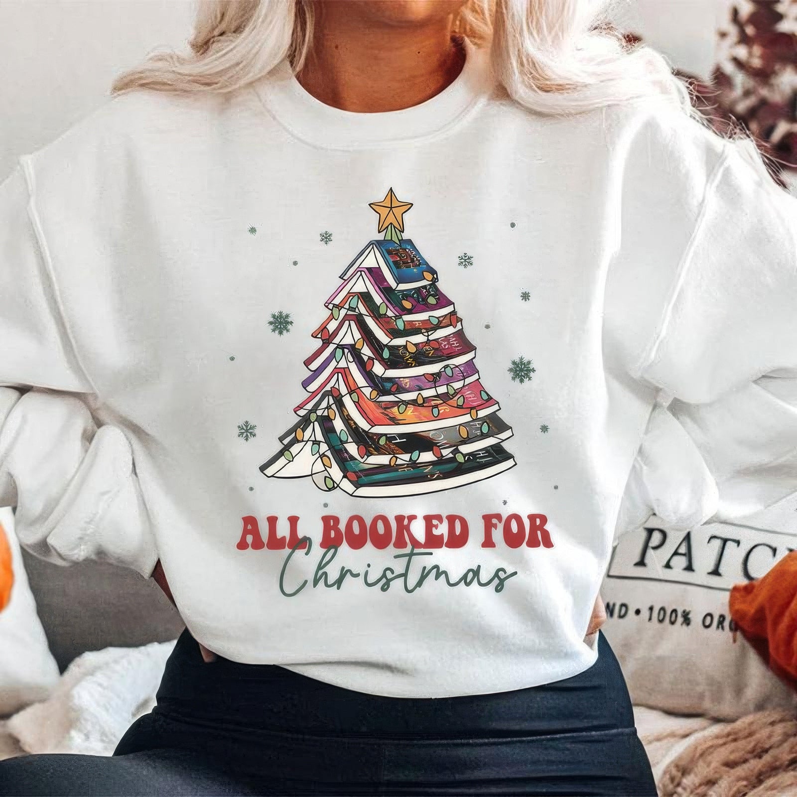 All Booked For Christmas TOG Serie Bücherwurm Weihnachts-T-Shirt, Rundhalsausschnitt, Hoodie, TS-C-947