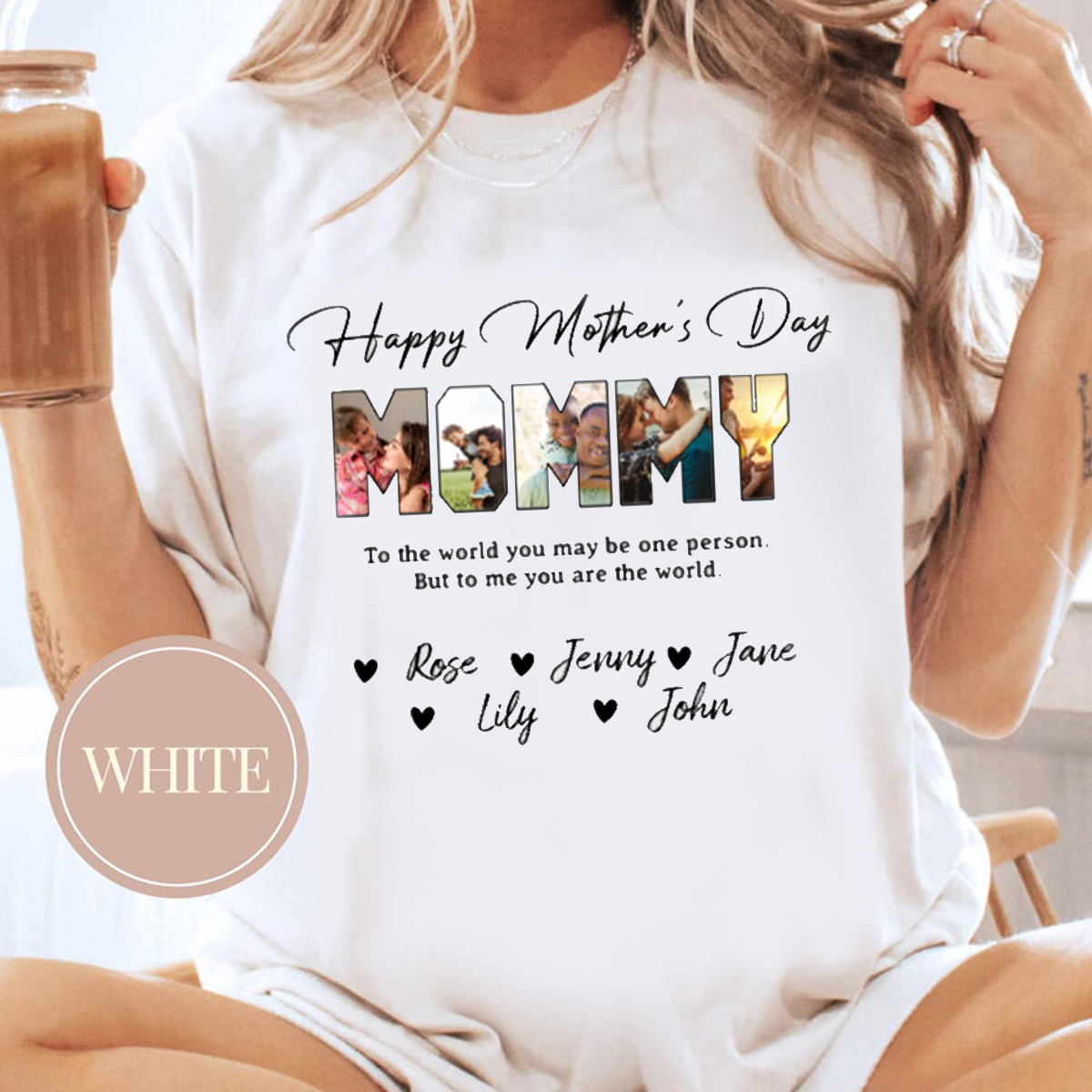 Personalisiertes T-Shirt zum Muttertag, „Mein Herz, meine Welt“, ideales Geschenk für Ihre Liebsten, MG01