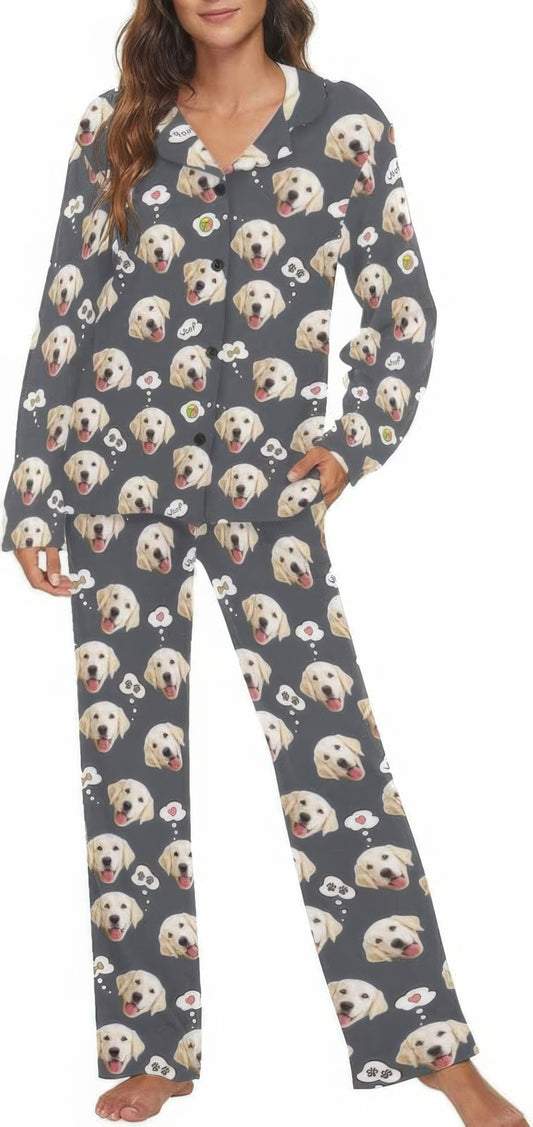 MyPupSocks Custom Pet Face Pajamas For Women Set,Personalized Photo Long Sleepwear,P-L-1006