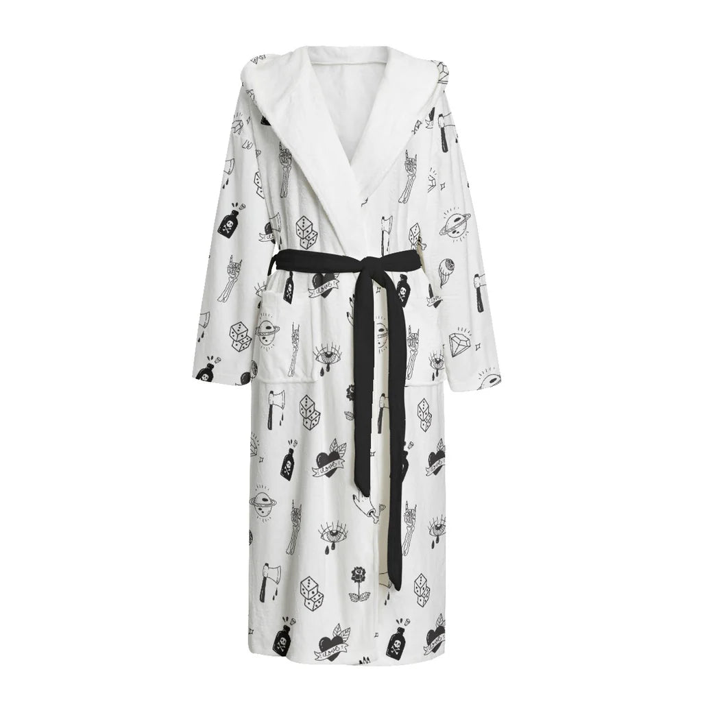 Tattoo Doodle White Dressing Gown Pajamas,TS-L-886