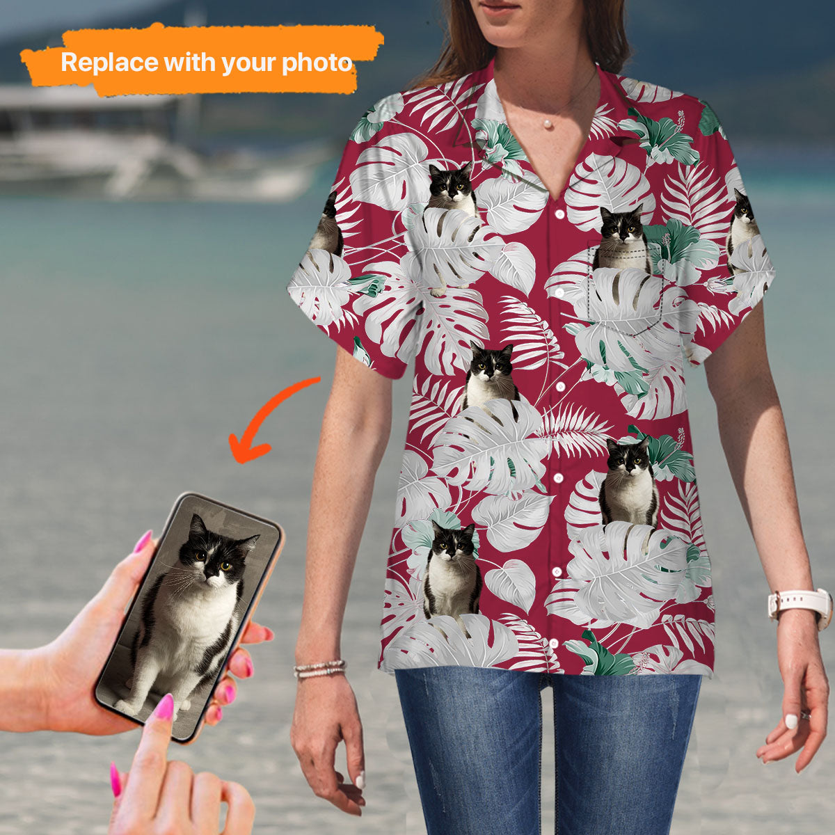 Personalized Summer Shirt Photo Upload Woman Hawaii Shirt,HS-WA-424