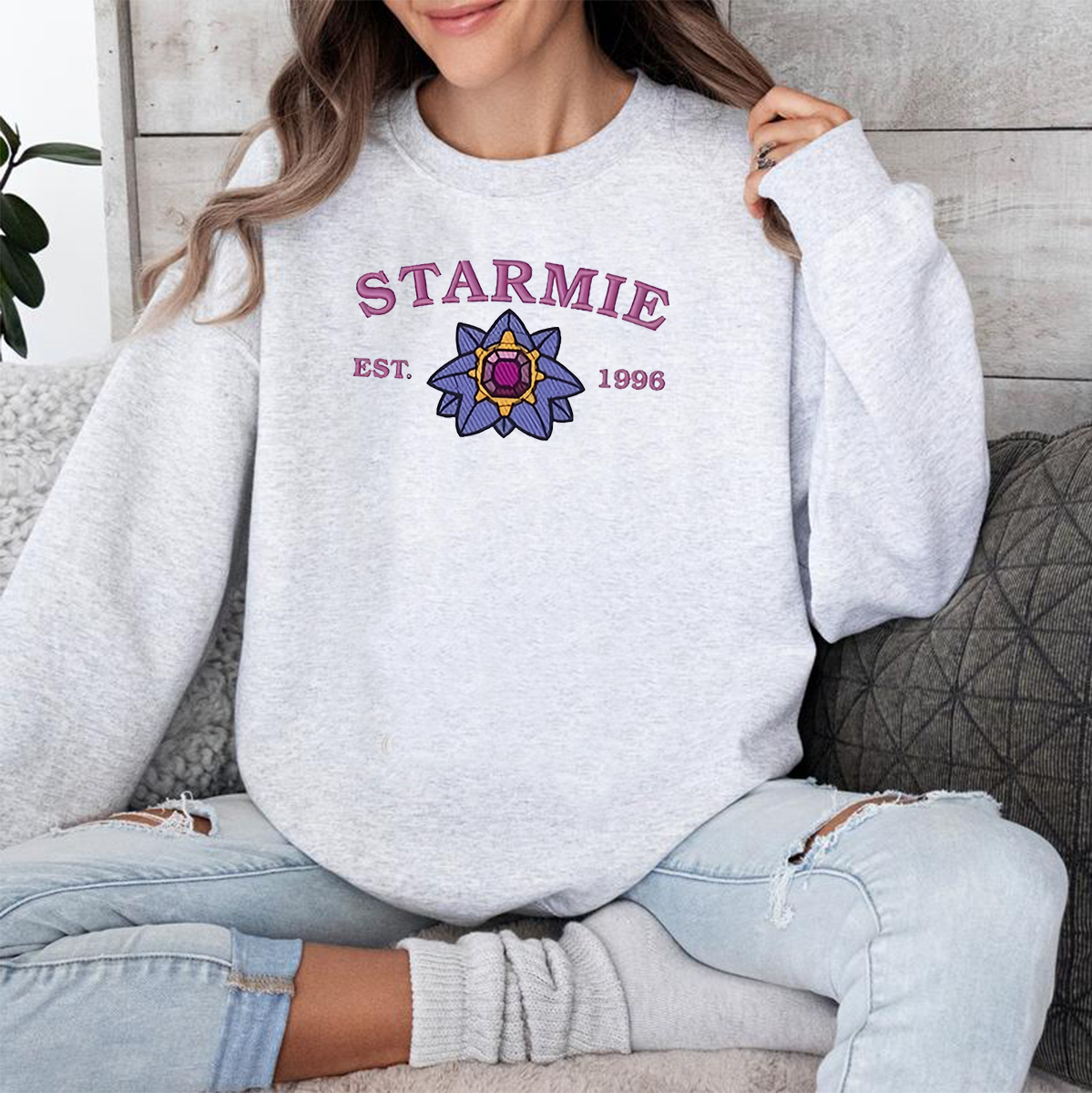 Starmie-Q. Adorable Pokémon Anime-Themed Embroidered T-Shirt,Crewneck,Hoodie-Trendy Versatile and a Thoughtful Gift for Friends,ICE-979