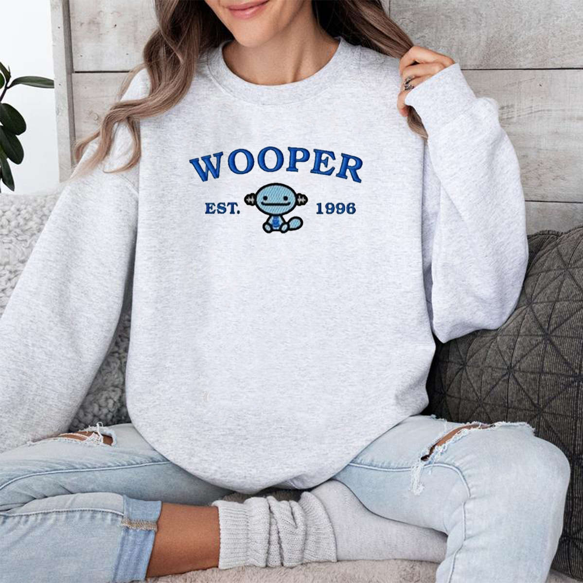 Wooper-Q. Bezauberndes besticktes Pokémon-T-Shirt mit Anime-Motiv, Rundhalsausschnitt, Kapuzenpullover – trendig, vielseitig und ein aufmerksames Geschenk für Freunde, ICE-946