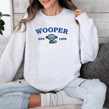 Wooper-Q. Bezauberndes besticktes Pokémon-T-Shirt mit Anime-Motiv, Rundhalsausschnitt, Kapuzenpullover – trendig, vielseitig und ein aufmerksames Geschenk für Freunde, ICE-946