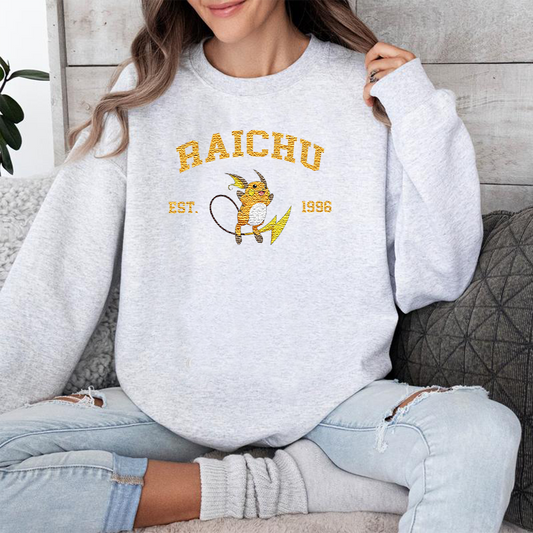 Raichu Adorable Pokémon Anime-Themed Embroidered T-Shirt,Crewneck,Hoodie-Trendy Versatile and a Thoughtful Gift for Friends,ICE-1030