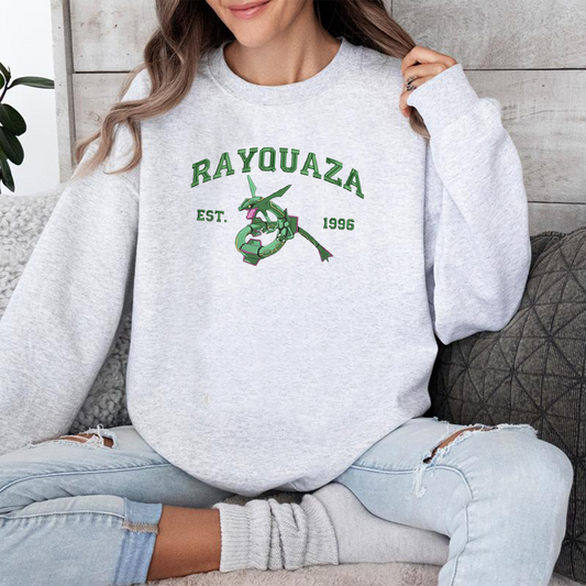 Rayquaza Adorable Pokémon Anime-Themed Embroidered T-Shirt,Crewneck,Hoodie-Trendy Versatile and a Thoughtful Gift for Friends,ICE-888