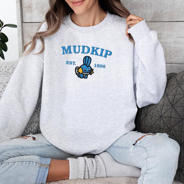 Mudkip-Q. Adorable Pokémon Anime-Themed Embroidered T-Shirt,Crewneck,Hoodie-Trendy Versatile and a Thoughtful Gift for Friends,ICE-974