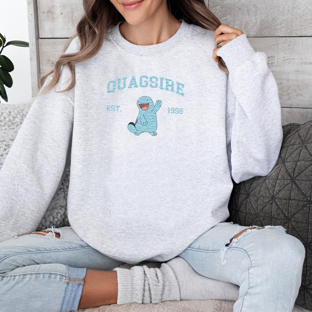 Quagsire Adorable Pokémon Anime-Themed Embroidered T-Shirt,Crewneck,Hoodie-Trendy Versatile and a Thoughtful Gift for Friends,ICE-1136