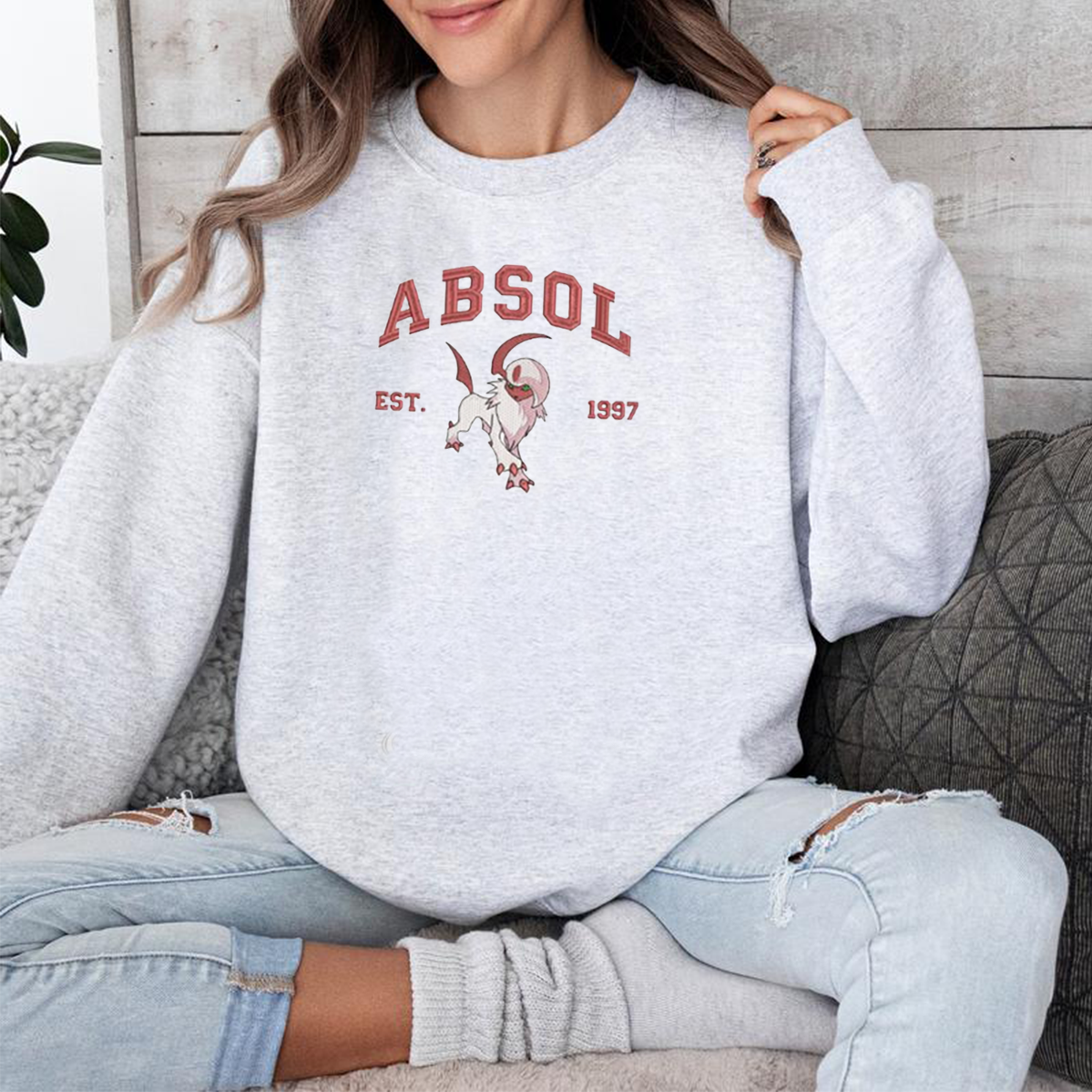 Absol Adorable Pokémon Anime-Themed Embroidered T-Shirt,Crewneck,Hoodie-Trendy Versatile and a Thoughtful Gift for Friends,ICE-1016