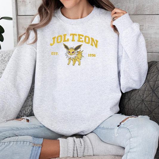 Jolteon Adorable Pokémon Anime-Themed Embroidered T-Shirt,Crewneck,Hoodie-Trendy Versatile and a Thoughtful Gift for Friends,ICE-1022
