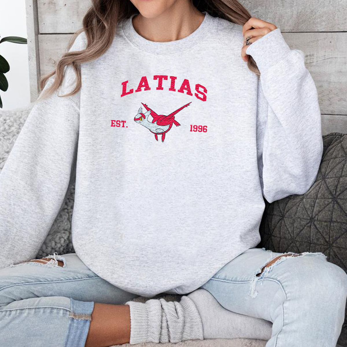 Latias Adorable Pokémon Anime-Themed Embroidered T-Shirt,Crewneck,Hoodie-Trendy Versatile and a Thoughtful Gift for Friends,ICE-1072