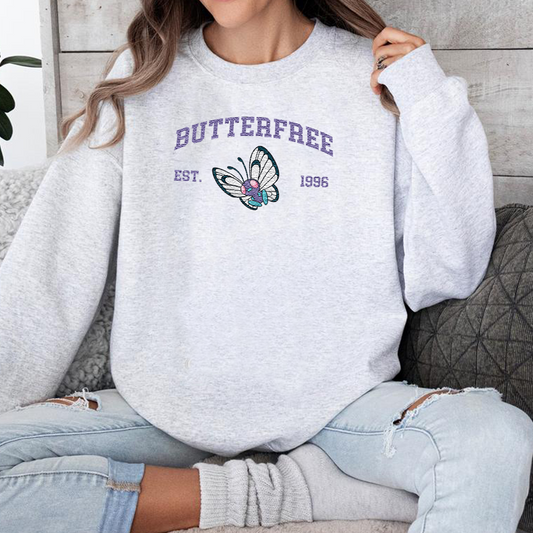 Butterfree Adorable Pokémon Anime-Themed Embroidered T-Shirt,Crewneck,Hoodie-Trendy Versatile and a Thoughtful Gift for Friends,ICE-1102
