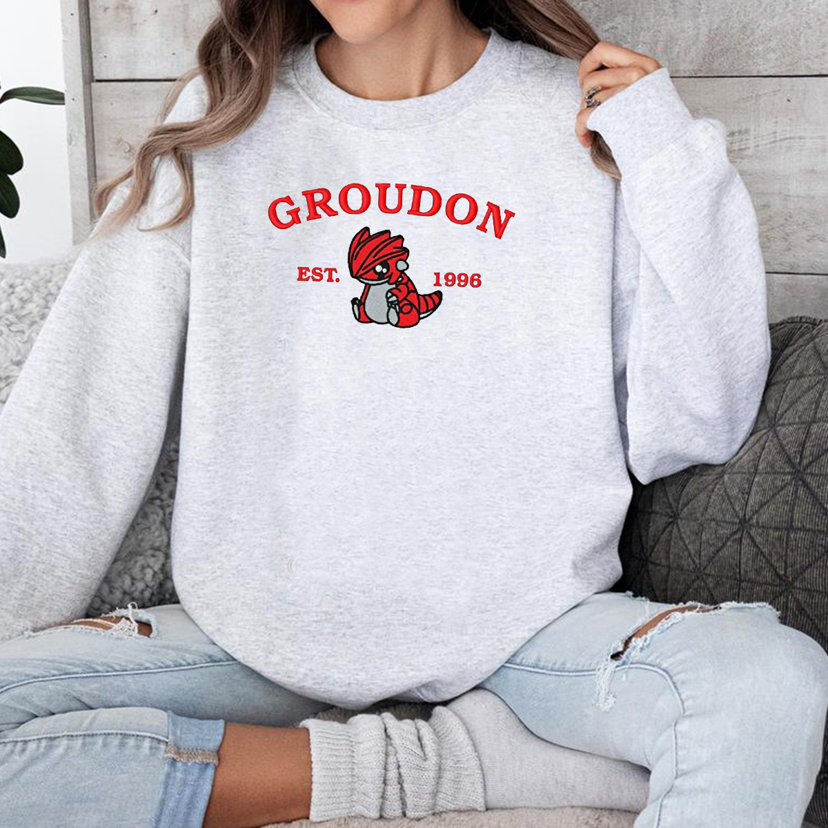 Groudon-Q. Adorable Pokémon Anime-Themed Embroidered T-Shirt,Crewneck,Hoodie-Trendy Versatile and a Thoughtful Gift for Friends,ICE-985