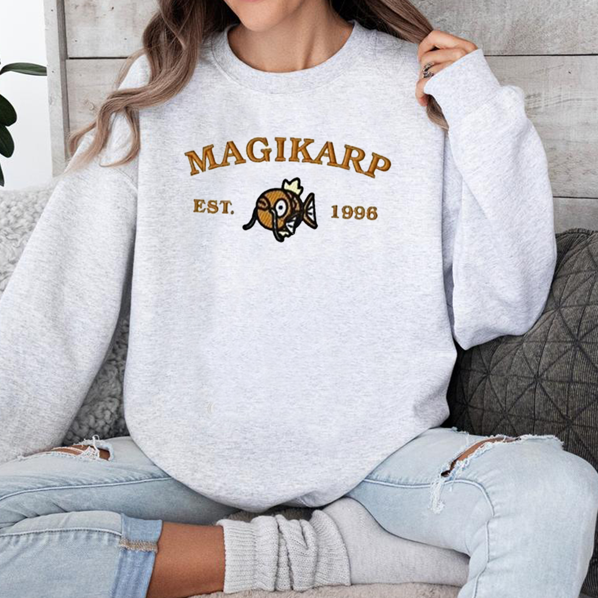Magikarp-Q. Adorable Pokémon Anime-Themed Embroidered T-Shirt,Crewneck,Hoodie-Trendy Versatile and a Thoughtful Gift for Friends,ICE-948