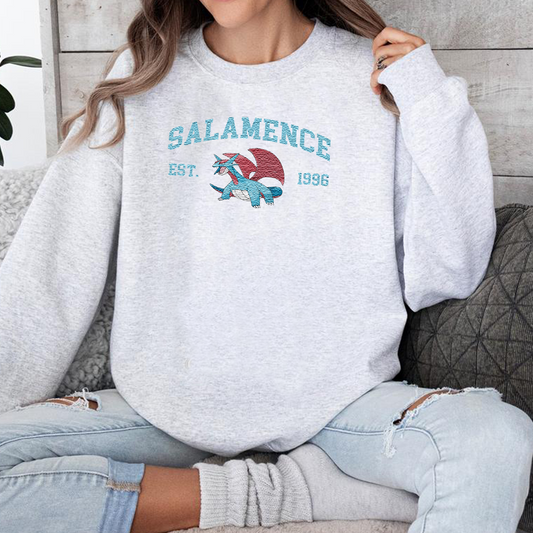 Salamence Adorable Pokémon Anime-Themed Embroidered T-Shirt,Crewneck,Hoodie-Trendy Versatile and a Thoughtful Gift for Friends,ICE-1112