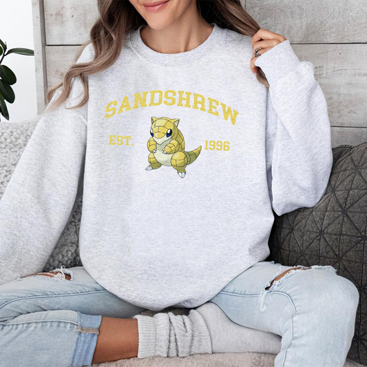 Sandshrew Adorable Pokémon Anime-Themed Embroidered T-Shirt,Crewneck,Hoodie-Trendy Versatile and a Thoughtful Gift for Friends,ICE-890