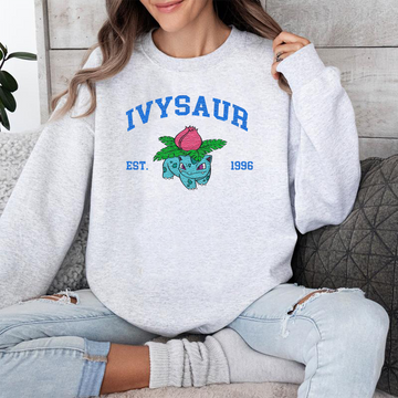 Ivysaur, bezauberndes besticktes Pokémon-T-Shirt mit Anime-Motiv, Rundhalsausschnitt, Kapuzenpullover, trendig, vielseitig und ein aufmerksames Geschenk für Freunde, ICE-910