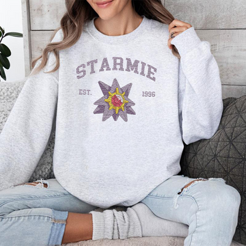 Starmie Adorable Pokémon Anime-Themed Embroidered T-Shirt,Crewneck,Hoodie-Trendy Versatile and a Thoughtful Gift for Friends,ICE-907