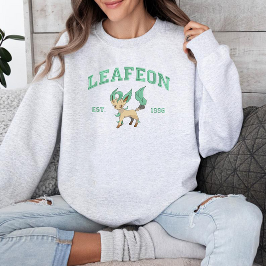 Leafeon Adorable Pokémon Anime-Themed Embroidered T-Shirt,Crewneck,Hoodie-Trendy Versatile and a Thoughtful Gift for Friends,ICE-885