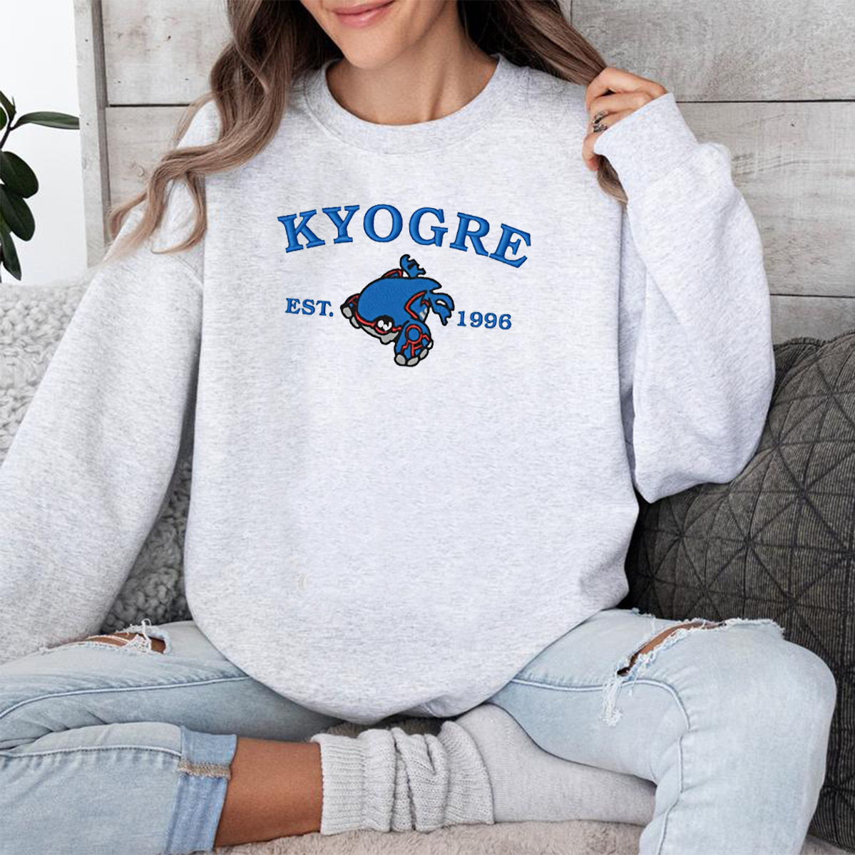 Kyogre-Q. Adorable Pokémon Anime-Themed Embroidered T-Shirt,Crewneck,Hoodie-Trendy Versatile and a Thoughtful Gift for Friends,ICE-988