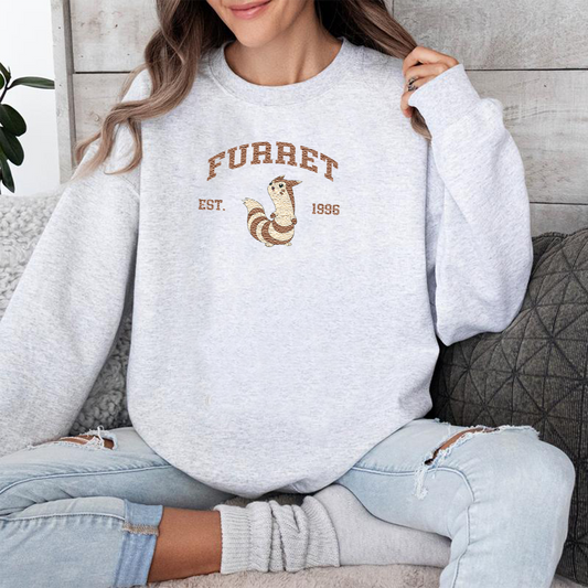 Furret Adorable Pokémon Anime-Themed Embroidered T-Shirt,Crewneck,Hoodie-Trendy Versatile and a Thoughtful Gift for Friends,ICE-1138