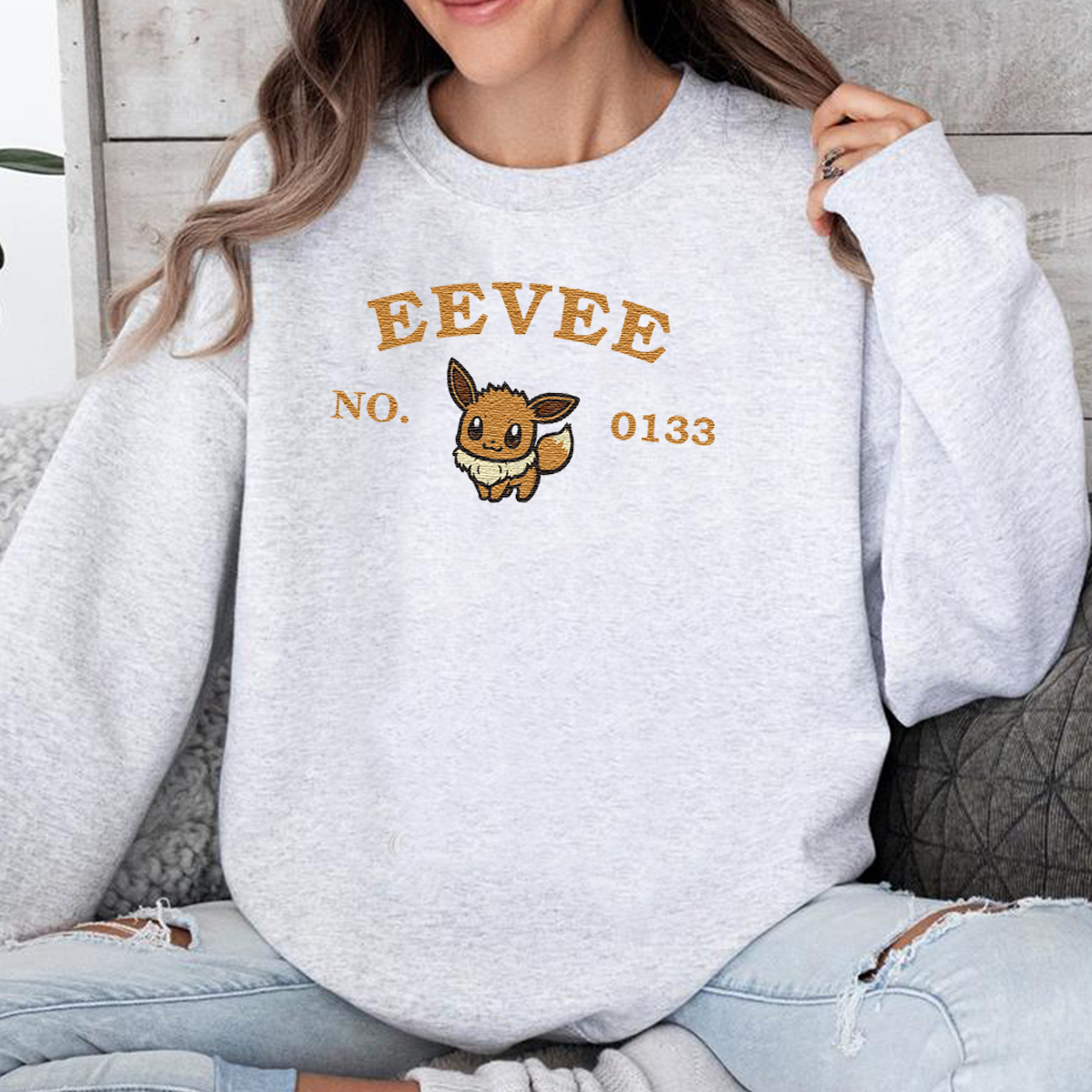 Eevee-Q.Adorable Pokémon Anime-Themed Embroidered T-Shirt,Crewneck,Hoodie-Trendy Versatile and a Thoughtful Gift for Friends,ICE-1235