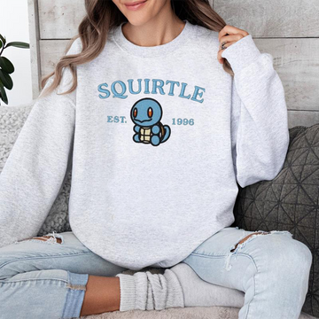 Squirtle-Q.Adorable Pokémon Anime-Themed Embroidered T-Shirt,Crewneck,Hoodie-Trendy Versatile and a Thoughtful Gift for Friends,ICE-935