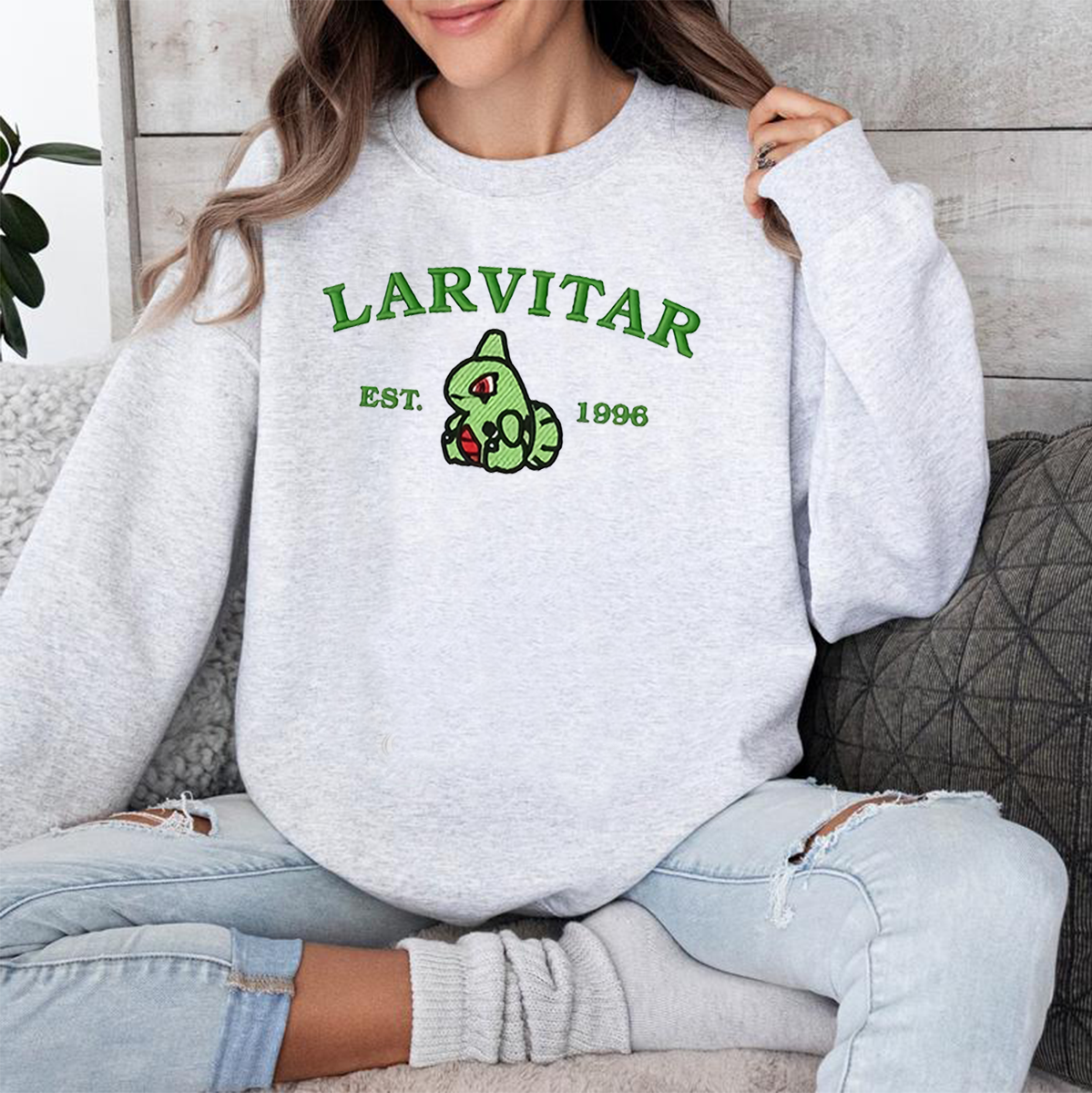 Larvitar-Q. Adorable Pokémon Anime-Themed Embroidered T-Shirt,Crewneck,Hoodie-Trendy Versatile and a Thoughtful Gift for Friends,ICE-971