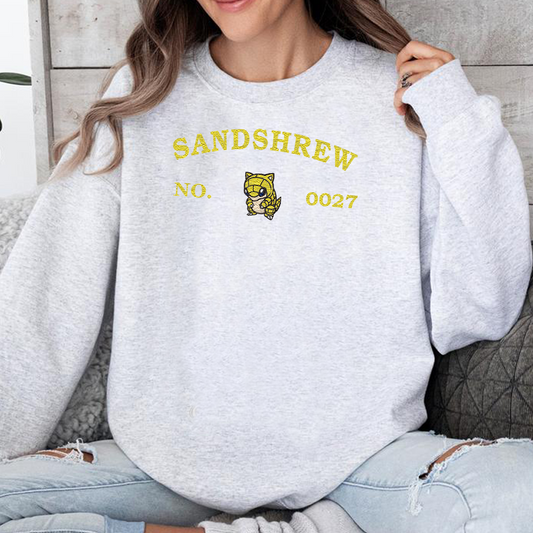 Sandshrew-Q. Adorable Pokémon Anime-Themed Embroidered T-Shirt,Crewneck,Hoodie-Trendy Versatile and a Thoughtful Gift for Friends,ICE-1265