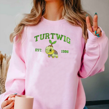 Turtwig Adorable Pokémon Anime-Themed Embroidered T-Shirt,Crewneck,Hoodie-Trendy Versatile and a Thoughtful Gift for Friends,ICE-728