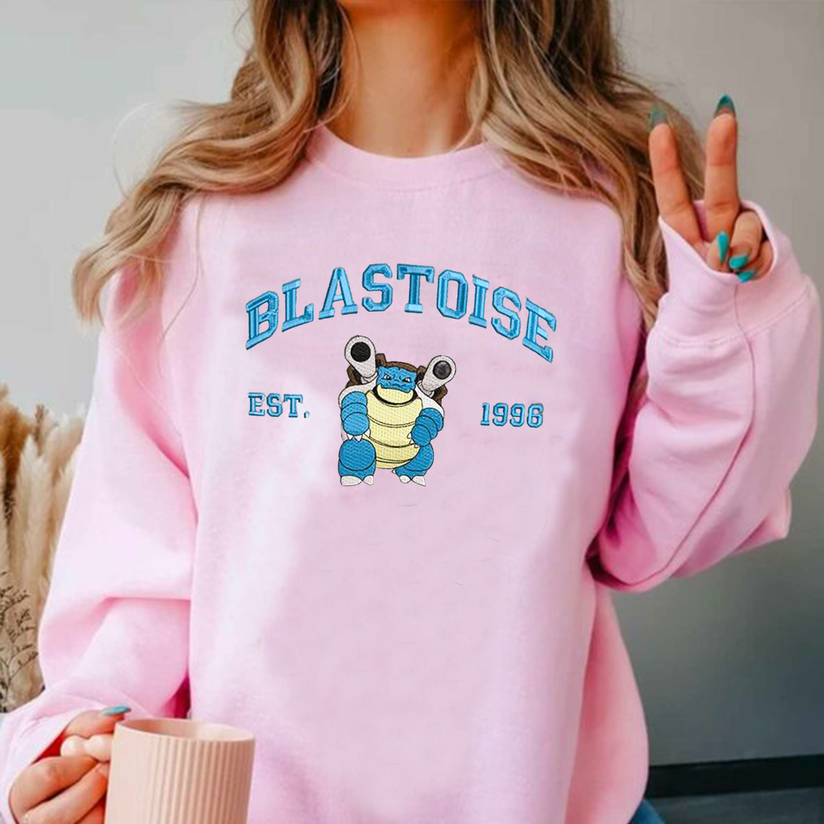 Blastoise Adorable Pokémon Anime-Themed Embroidered T-Shirt,Crewneck,Hoodie-Trendy Versatile and a Thoughtful Gift for Friends,ICE-712