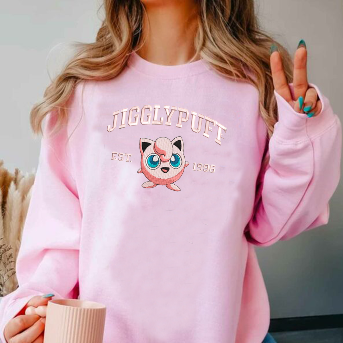 Jigglypuff Adorable Pokémon Anime-Themed Embroidered T-Shirt,Crewneck,Hoodie-Trendy Versatile and a Thoughtful Gift for Friends,ICE-722