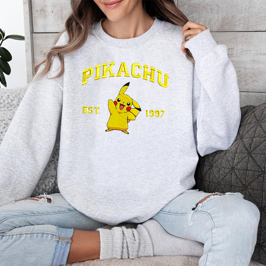 Pikachu Adorable Pokémon Anime-Themed Embroidered T-Shirt,Crewneck,Hoodie-Trendy Versatile and a Thoughtful Gift for Friends,ICE-723