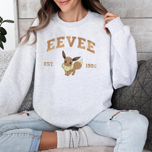 Eevee Adorable Pokémon Anime-Themed Embroidered T-Shirt,Crewneck,Hoodie-Trendy Versatile and a Thoughtful Gift for Friends,ICE-719