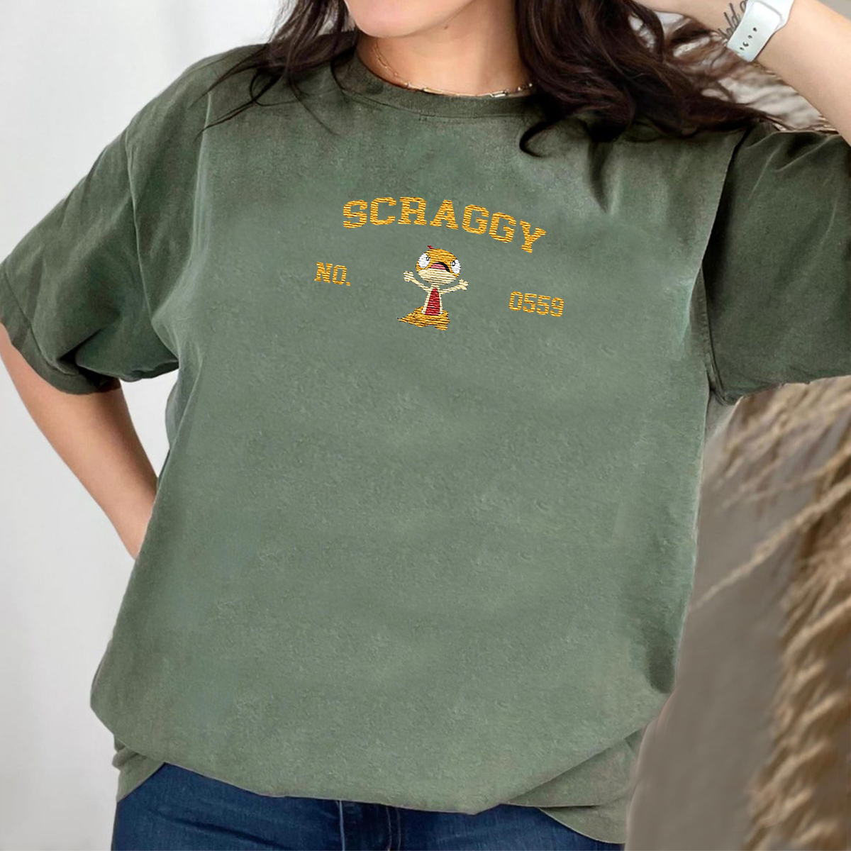 Scraggy Adorable Pokémon Anime-Themed Embroidered T-Shirt,Crewneck,Hoodie-Trendy Versatile and a Thoughtful Gift for Friends,ICE-1279