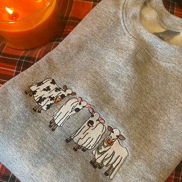 Halloween Ghost Cows Embroidered T-Shirt,Crewneck And Hoodie,For Cow Lovers,TS-CT-687