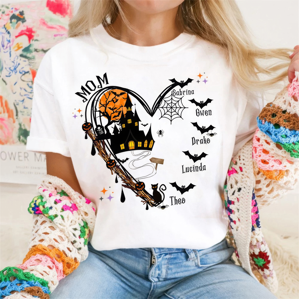 Custom Halloween Grandma With Grandkids Name T-Shirt,Crewneck,Hoodie,TS-L-856