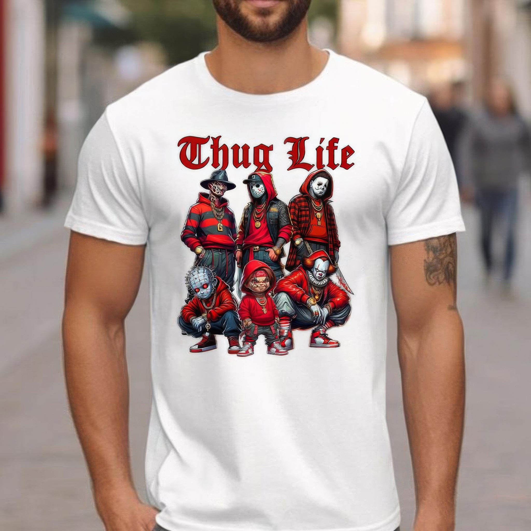 Lustiger Rundhalsausschnitt mit Jason Voorhees Thug Life-Horrorfilmfigur, TS-CT-837