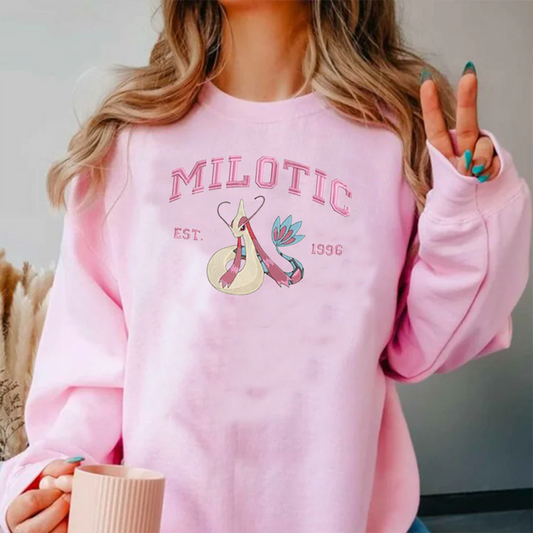 Milotic Adorable Pokémon Anime-Themed Embroidered T-Shirt,Crewneck,Hoodie-Trendy Versatile and a Thoughtful Gift for Friends,ICE-846