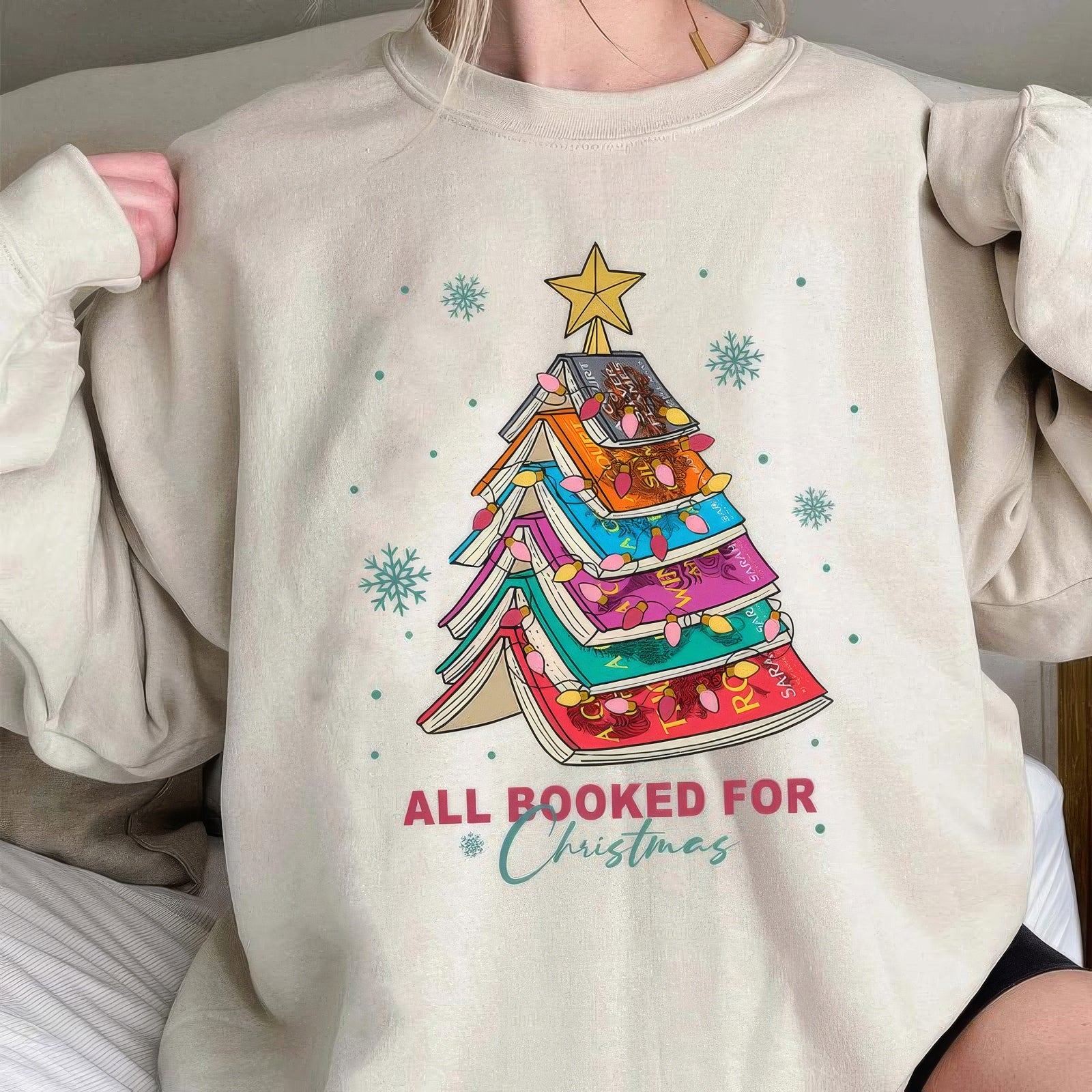 All Booked For Christmas TOG Serie Bücherwurm Weihnachten T-Shirt, Rundhalsausschnitt, Hoodie, TS-C-948