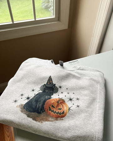 Vintage Black Cat Halloween Spooky Season Crewneck,TS-CT-688