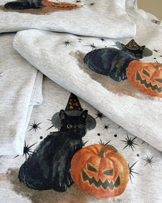 Vintage Black Cat Halloween Spooky Season Crewneck,TS-CT-688