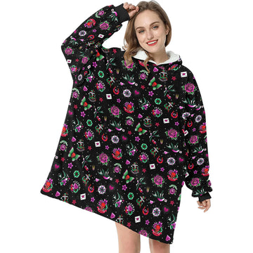 Black Retro Tattoo Print Blanket Pajamas,TS-L-897