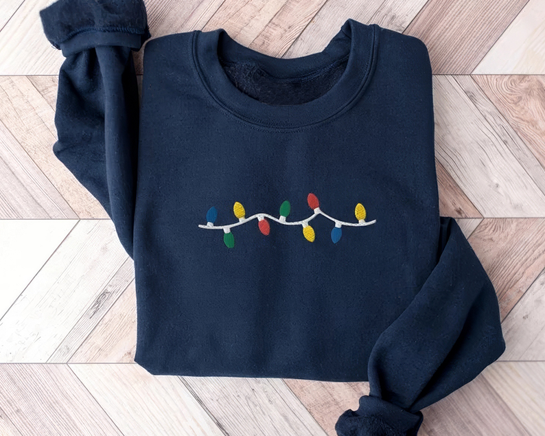 Personalized Christmas Lights Embroidered Crewneck,Christmas Gift,TS-L-606