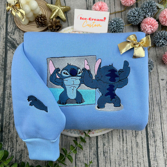 Cute Stitch And Angel Couple Embroidered T-Shirt,Crewneck,Hoodie,Gift For All,TS-C-952