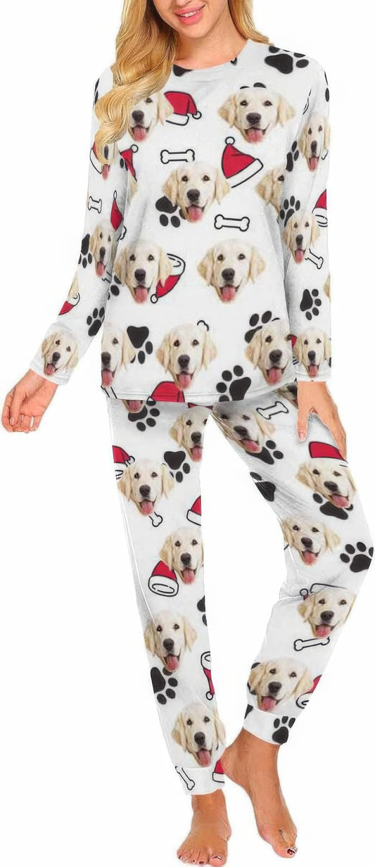 MyPupSocks Custom Pet Pajamas Sets For Women Dog Cat Face Sleepwear For Christmas,P-L-1017