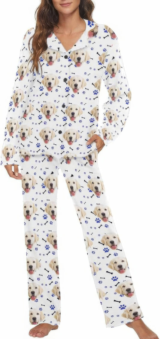 MyPupSocks Custom Pet Face Pajamas For Women Set,Personalized Photo Long Sleepwear,P-L-1007