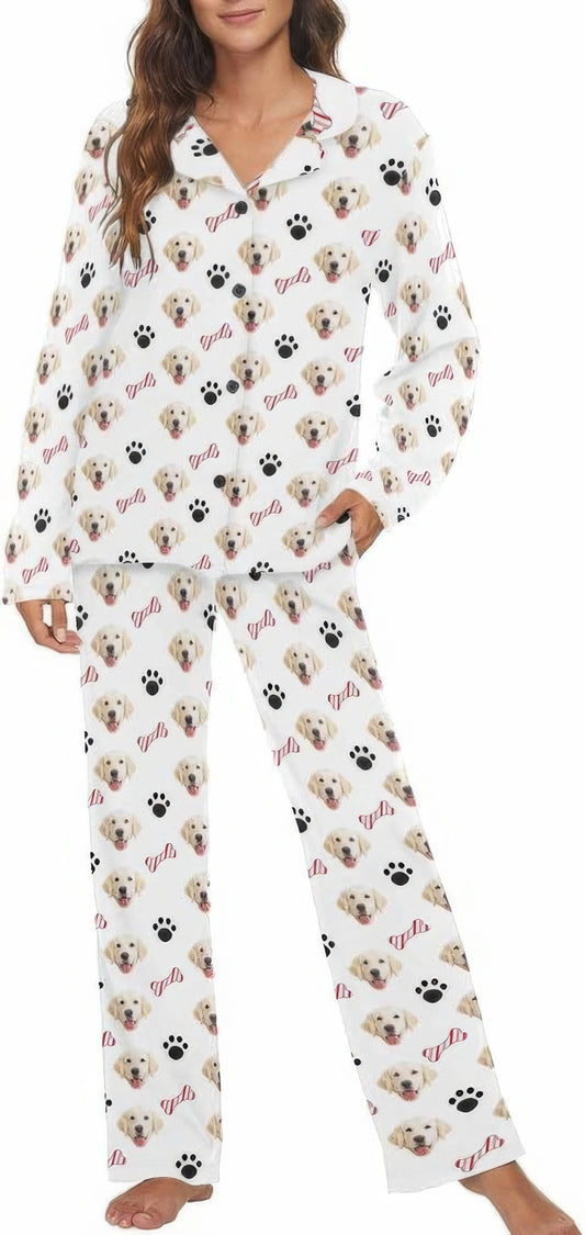 MyPupSocks Custom Face Pajamas For Women Set,Personalized Photo Long Sleepwear,P-L-1010