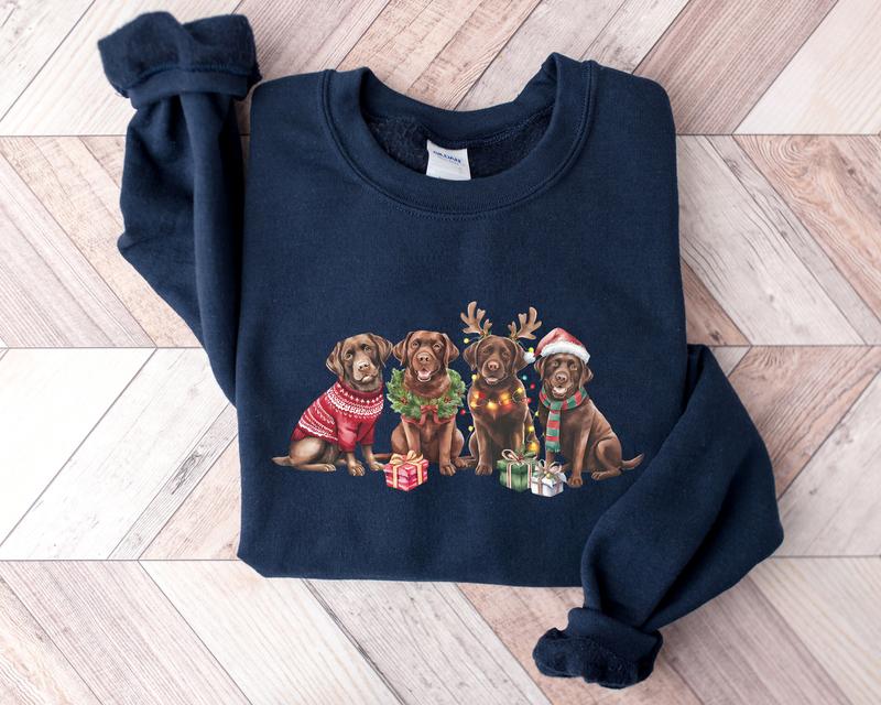 Weihnachten Braun Labrador Hund Chocolate Lab Lustiges Urlaubs T-Shirt, Rundhalsausschnitt, Hoodie, HC-967